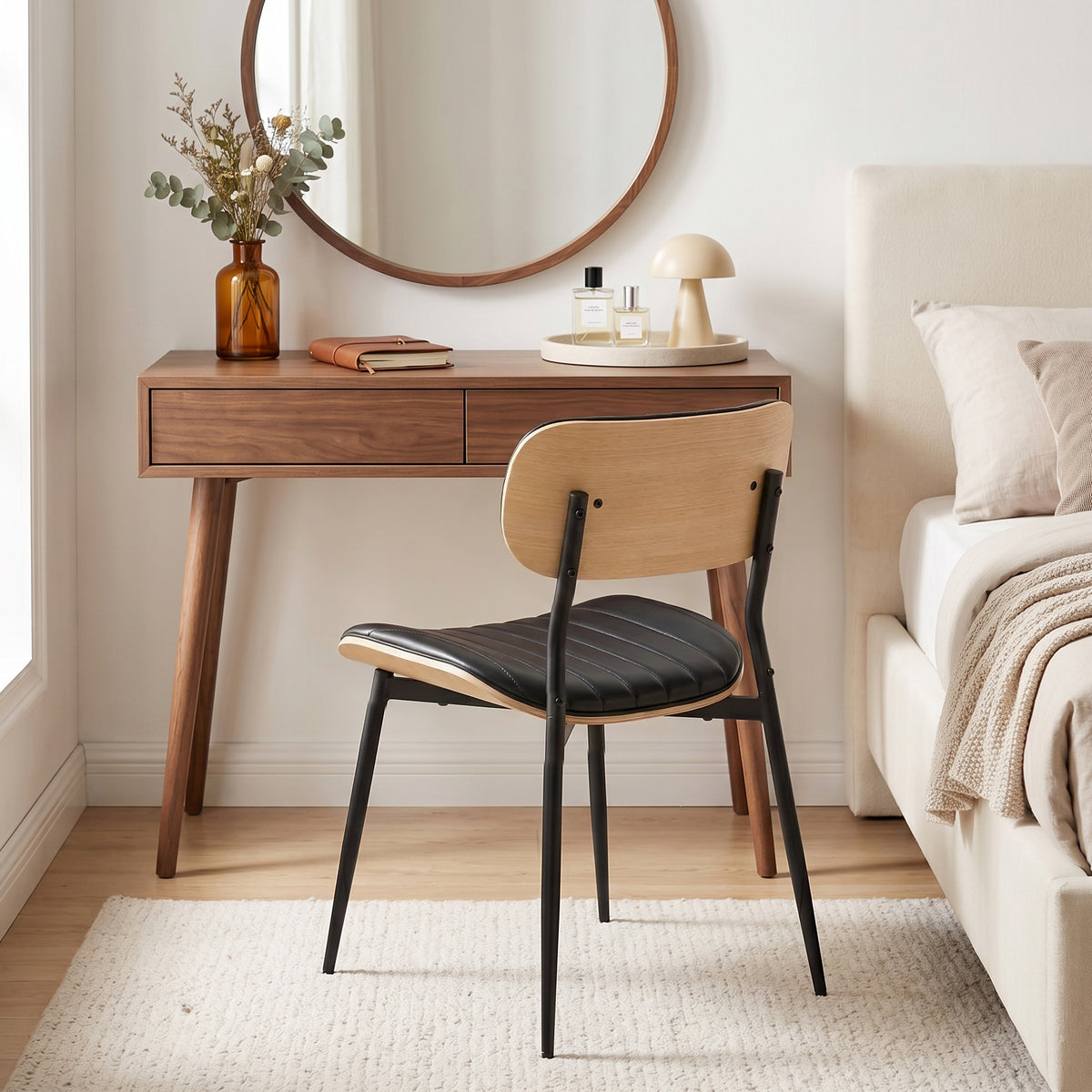 Lot de 2 Chaises de Salle à Manger, Chaises Cuisine sans Accoudoirs, Dossier Incurvé et Assise Rembourrée en PU, Noir-7