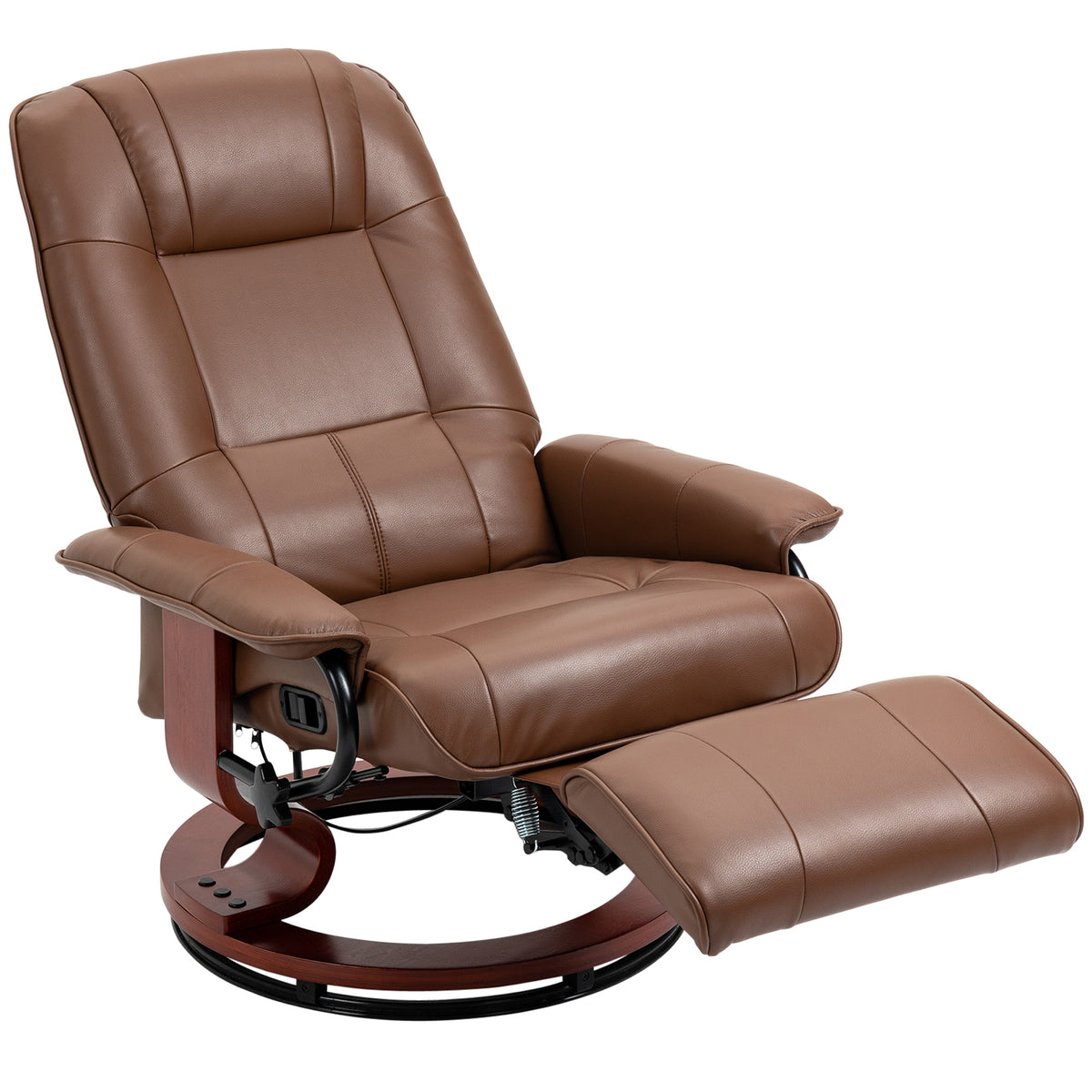 Fauteuil relax inclinable repose-pieds réglable pivotant 360° piètement bois revêtement PU respirant et doux marron-0