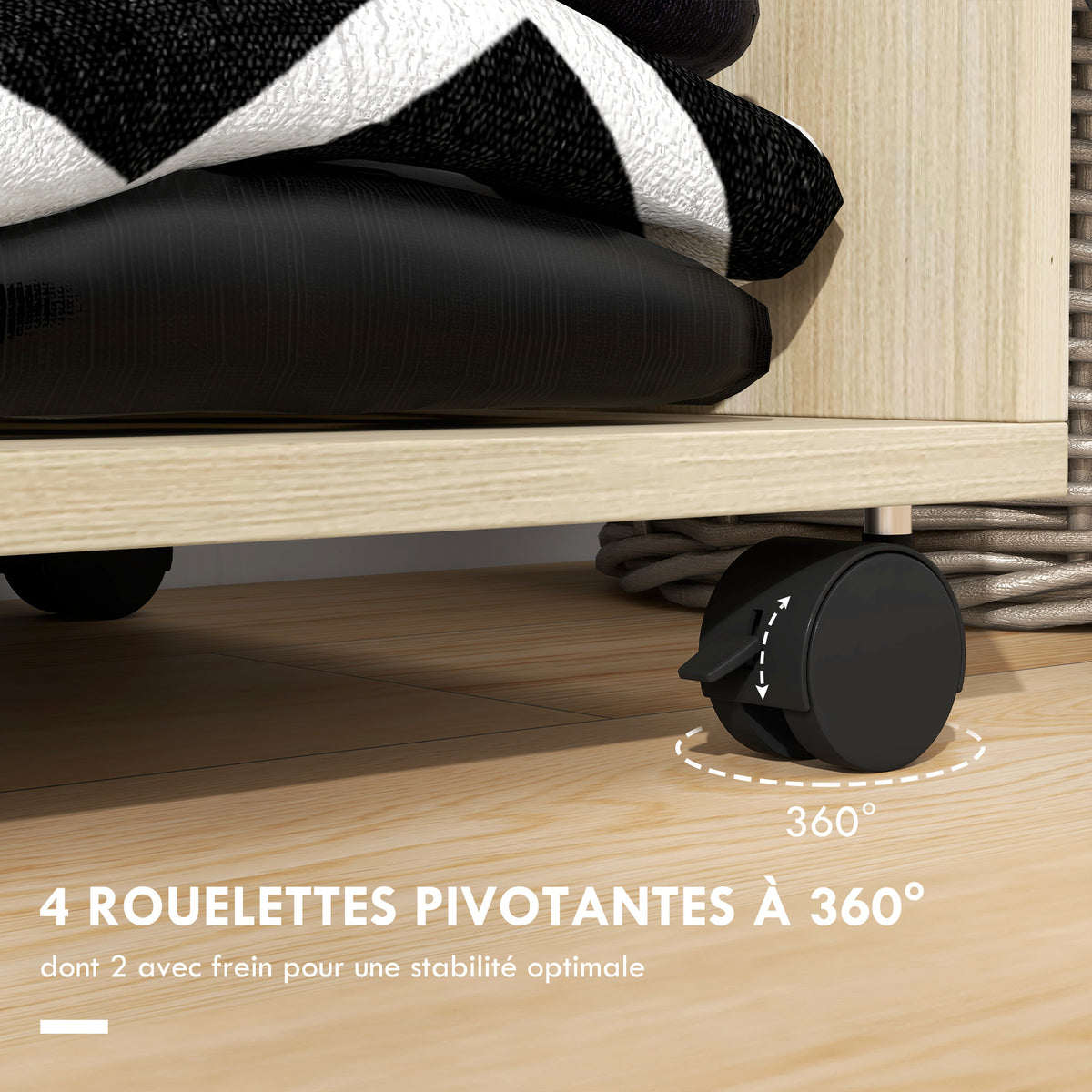 Armoire penderie étagère 2 niches penderie 4 roulettes pivotantes dim. 60L x 40l x 128H cm bois naturel-5