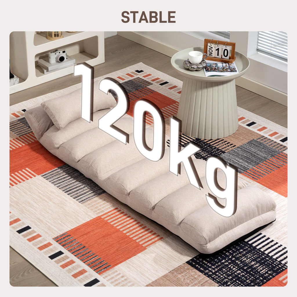 Chauffeuse 1 place fauteuil convertible avec dossier et appui-tête réglables sur 5 positions, 58x119x78cm, beige-6
