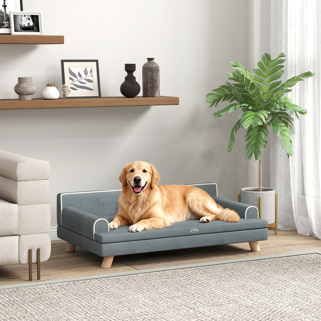 Canapé pour chien chat design scandinave coussin moelleux amovible pieds bois massif 100 x 62 x 32 cm gris-1