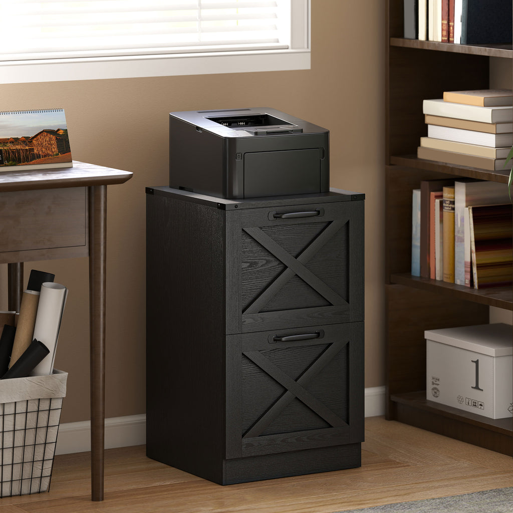 Caisson de Bureau avec 2 Tiroirs, Dossiers Suspendus pour Formats Lettre/A4, Style Rustique, 40x40x71cm, Noir-9