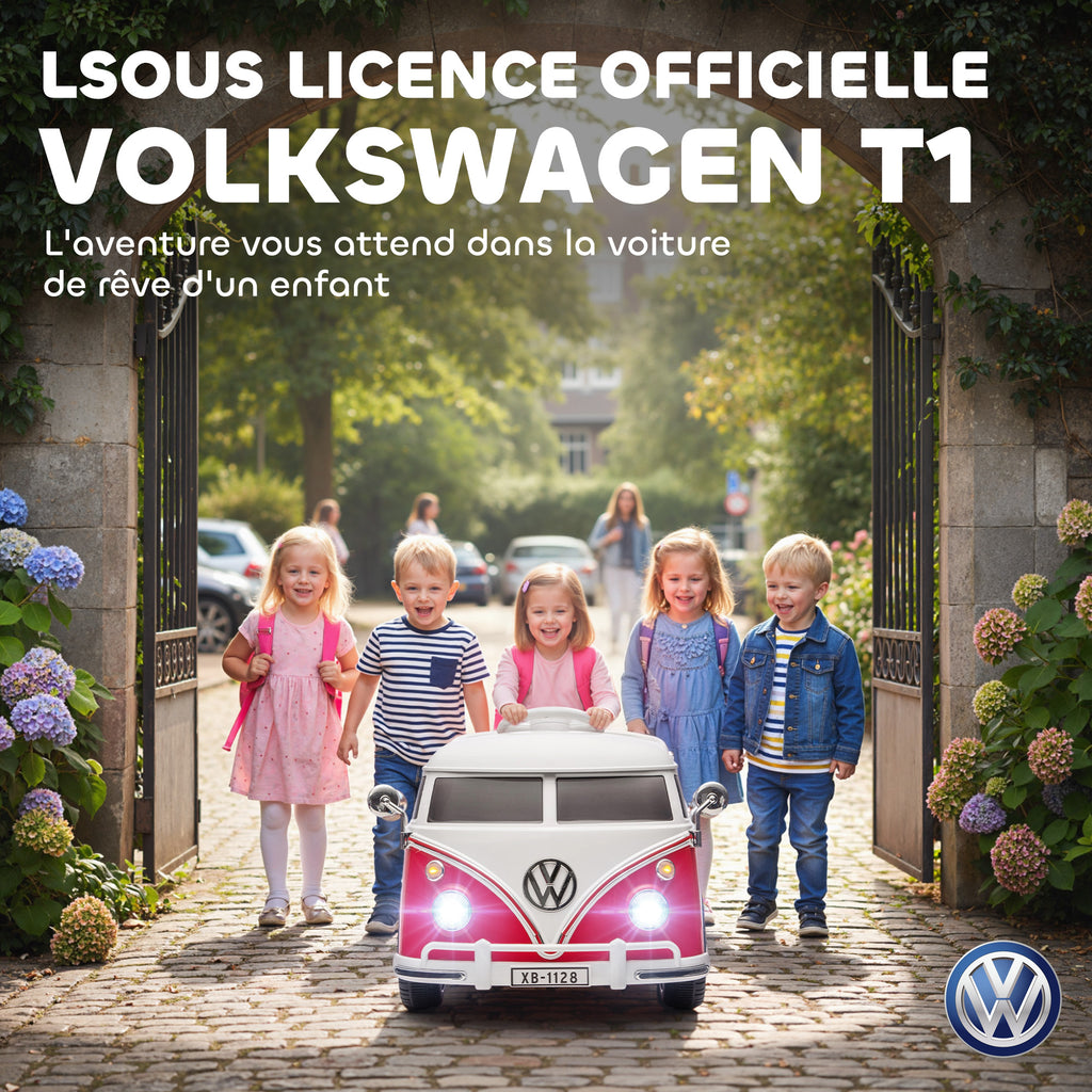 Voiture électrique enfant Volkswagen T1 sous licence officielle 12 V avec 2 moteurs démarrage doux 89x49x41,5cm rouge-3