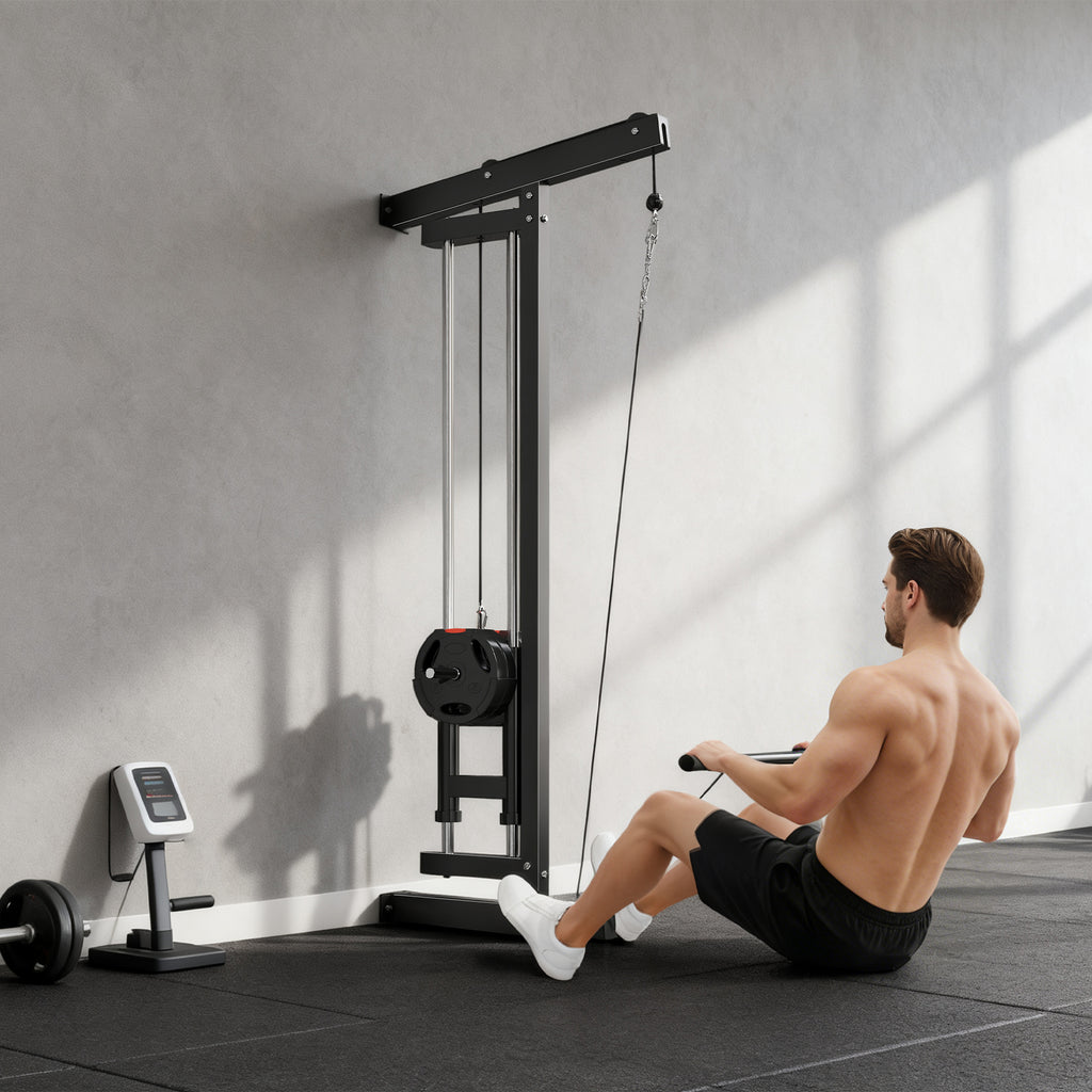 Appareil de musculation mural, station de traction, poulie haute et basse, 2 poulies, en acier, 75 x 16 x 192 cm, noir-9