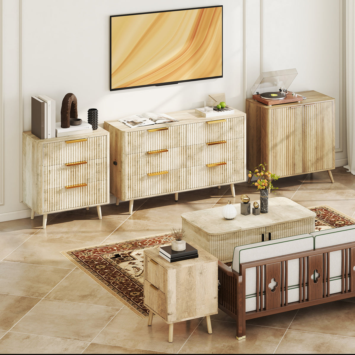 Buffet salon meuble de rangement avec placard à 2 portes et étagère réglable, 77 x 40 x 81 cm, aspect bois-7