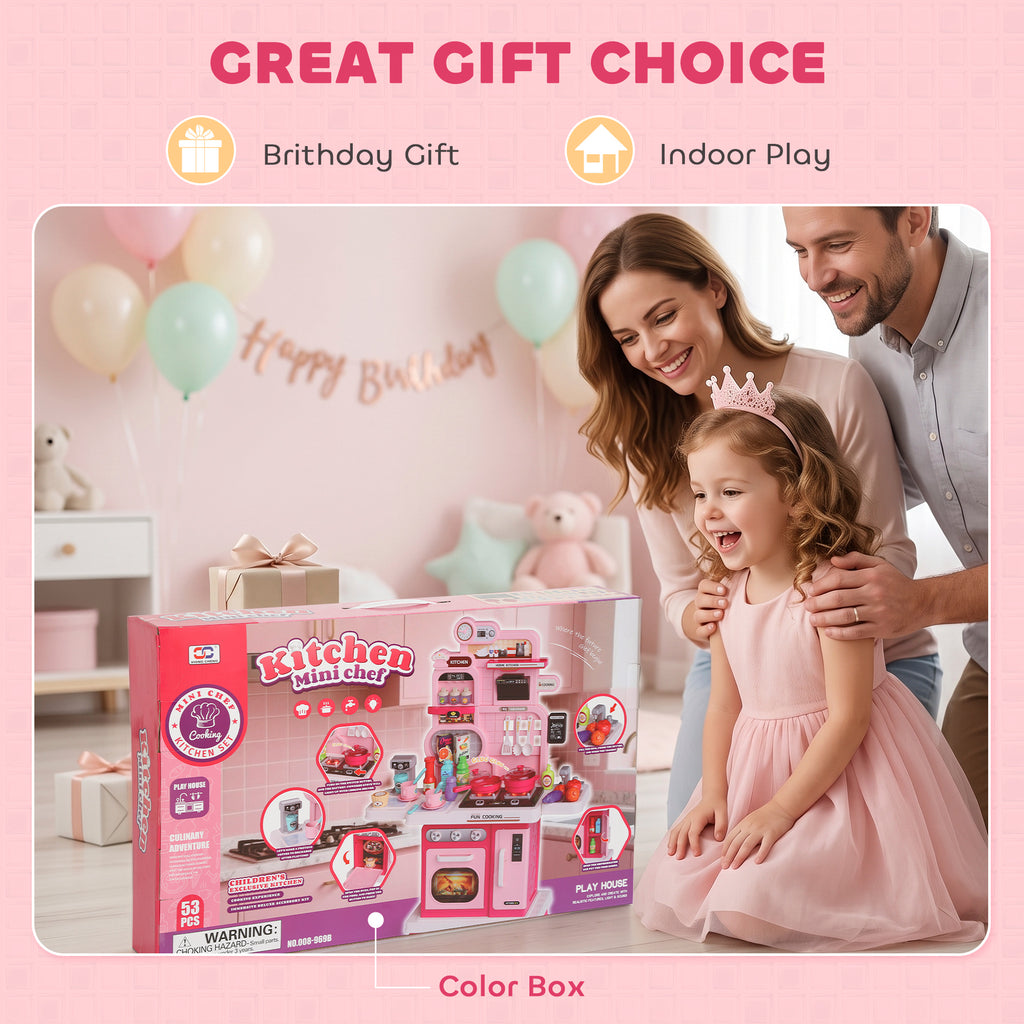 Cuisine pour Enfants Interactive, 33 Accessoires, avec Sons, Lumières, Rangement, 3-6 Ans, 67x25x87cm, Rose-7
