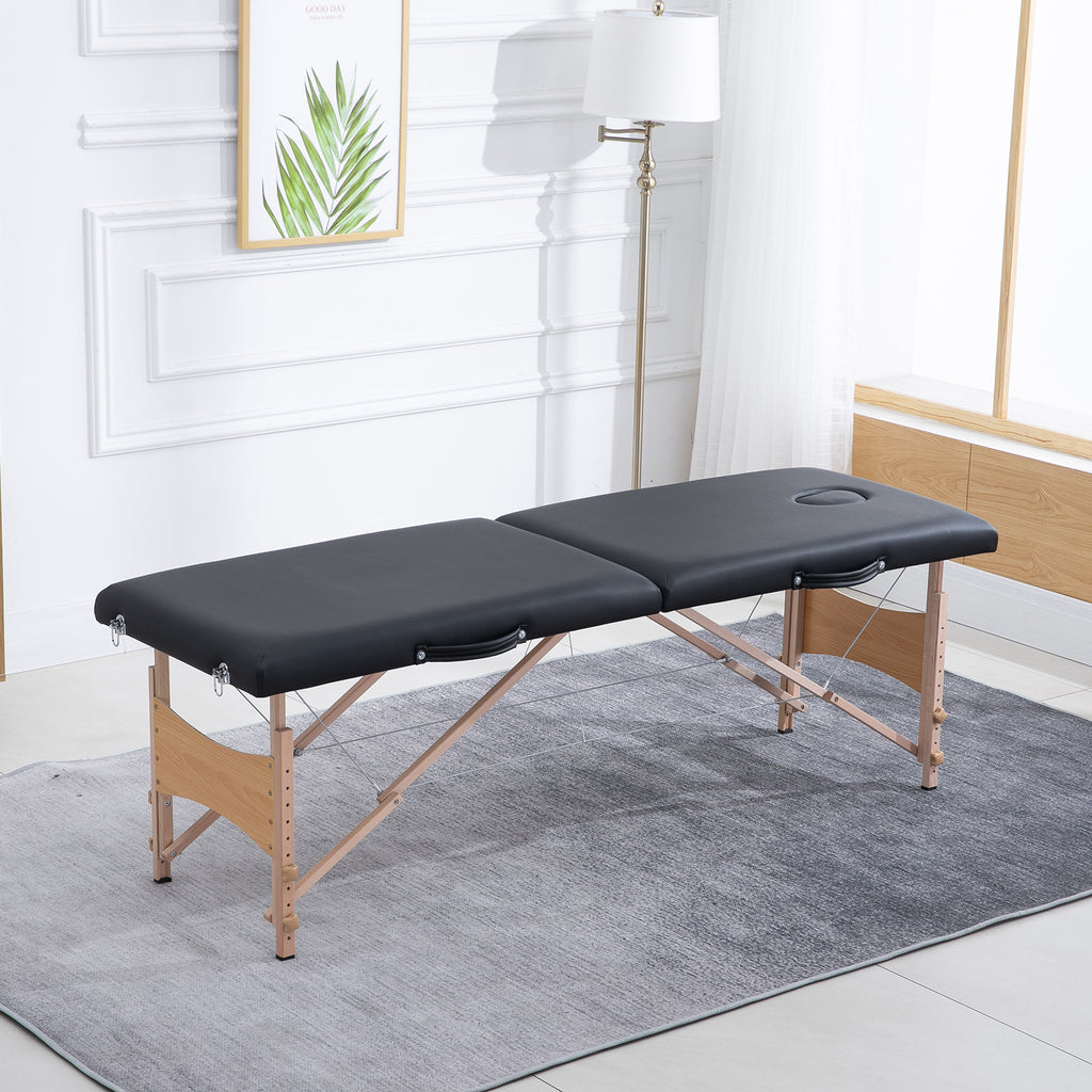 Table de massage pliante, lit de massage 2 zones 186 x 60 cm portable, hauteur réglable noir-9