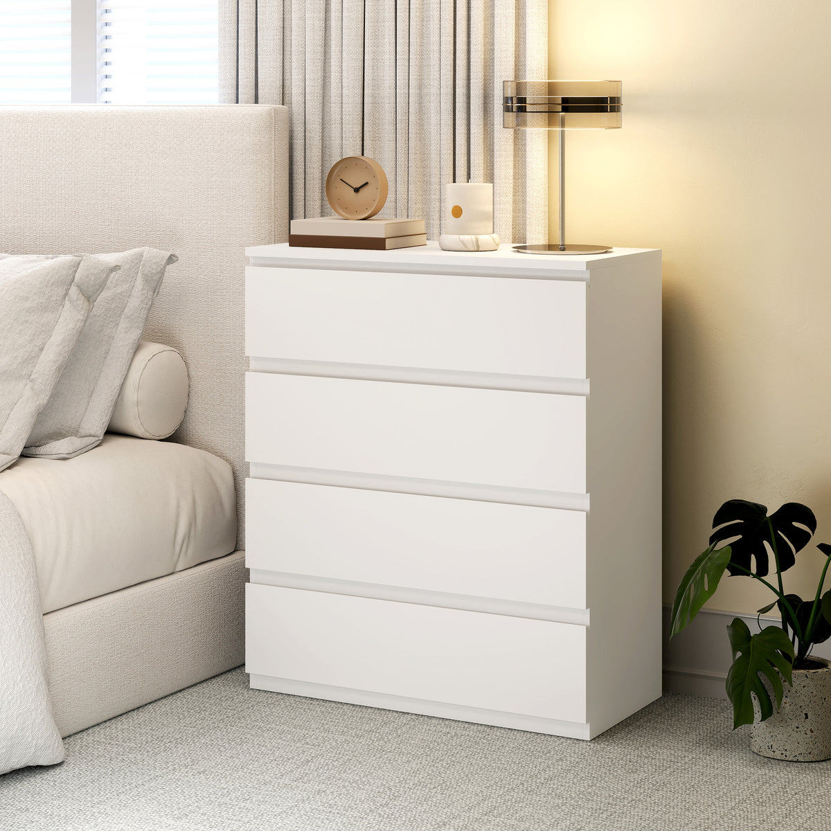 Commode 4 tiroirs, meuble de rangement épuré pour chambre, intérieur, 80 x 39 x 95 cm panneau de particules blanc-9