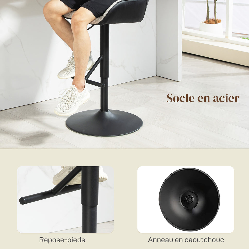 Lot de 2 tabourets de bar chaises de bar hauteur réglable tissu effet lin et base en acier 52,5 x 53 x 86,5-108 cm gris-7