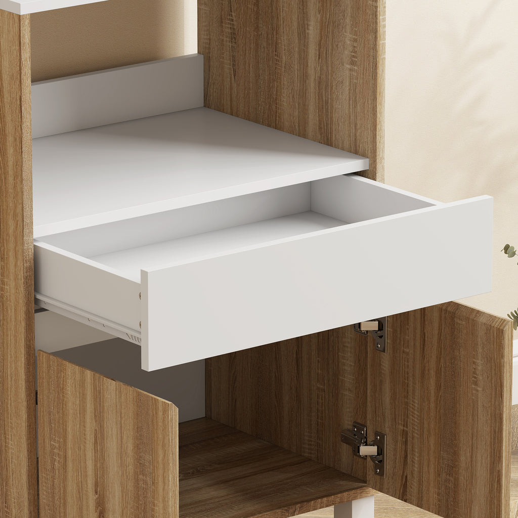 Meuble Micro-Ondes, Buffet Cuisine avec Tiroir, 2 Portes à Fermeture Douce, Plan de Travail et Étagères Ouvertes, Chêne-8