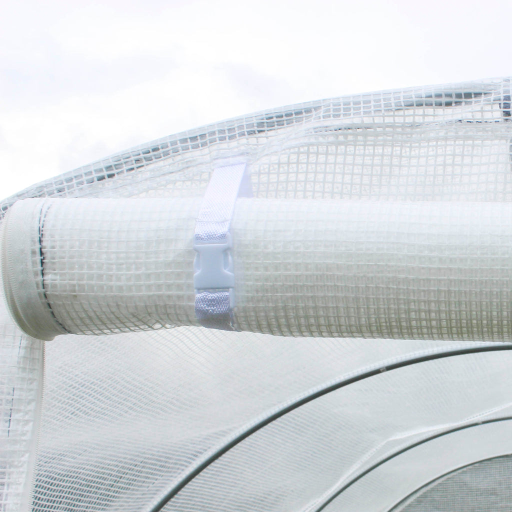 Bâche de Rechange Serre Tunnel 6 m², bâche PE Anti-UV imperméable 6 fenêtres + Porte Enroulable zippée Blanc-7