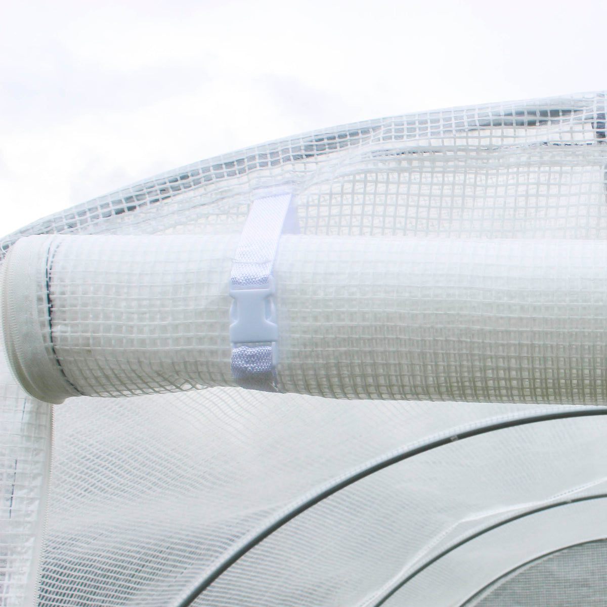 Bâche de Rechange Serre Tunnel 6 m², bâche PE Anti-UV imperméable 6 fenêtres + Porte Enroulable zippée Blanc-7