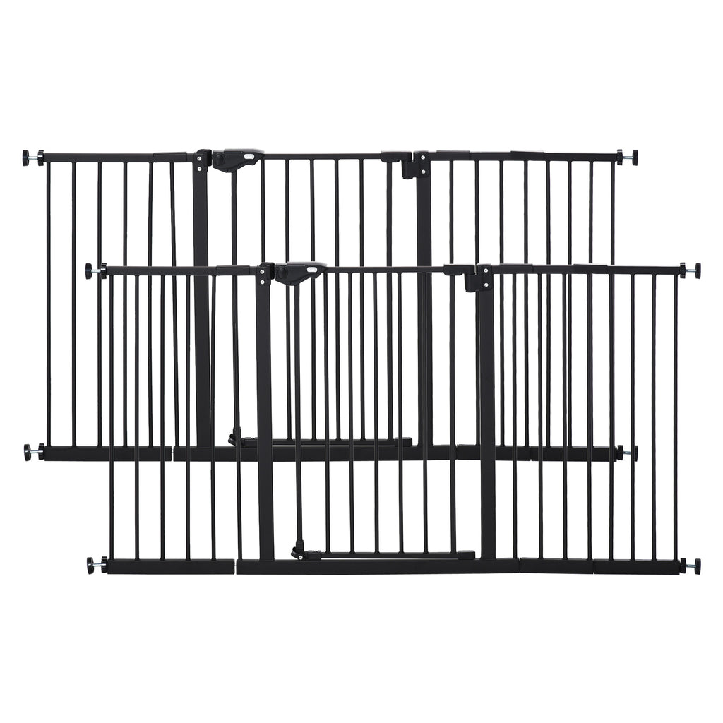 Lot de 2 barrières de sécurité animaux porte fermeture automatique système de double verrouillage sans perçage noir-0