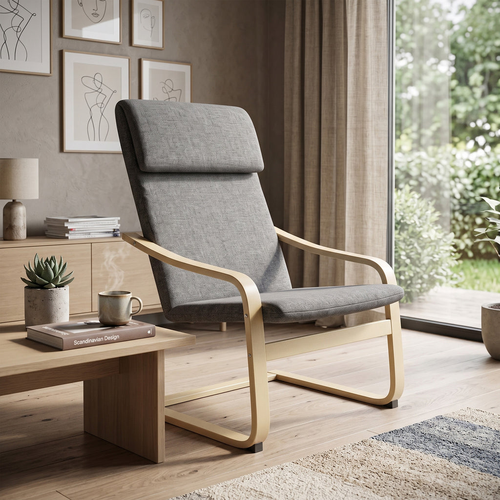 Fauteuil de salon, fauteuil chambre avec accoudoirs incurvés, coussin, tissu aspect lin, 65 x 79 x 98 cm, gris-8