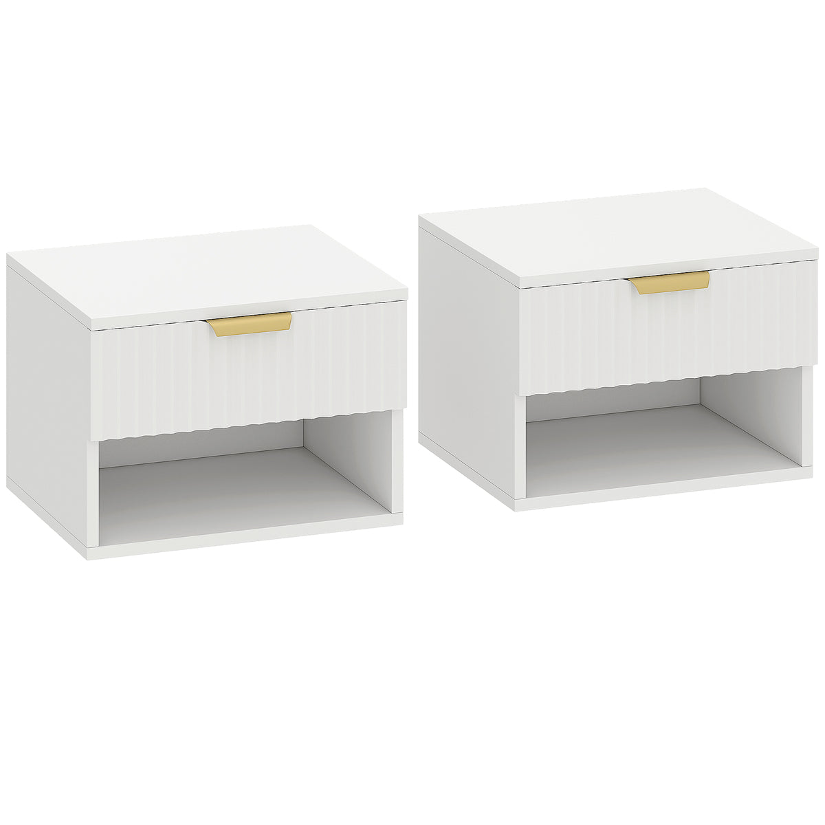 Lot de 2 tables de chevet suspendues, tables de nuit murales avec tiroir et niche, moderne, 40x34x29cm, blanc-0