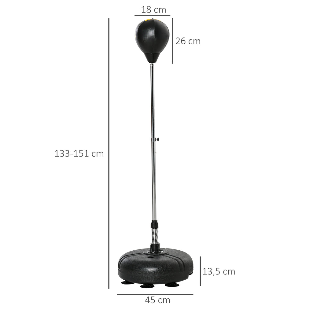 Punching ball sur pied réglable hauteur 133 -151 cm, sac de frappe sur pied 2 gants base lesté 45 x 45 x 133-151 cm noir-2