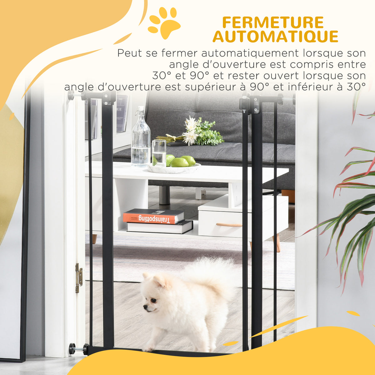 Barrière de sécurité pour chien extensible 74-80 cm fermeture automatique fixation par pression sans percer noir-4