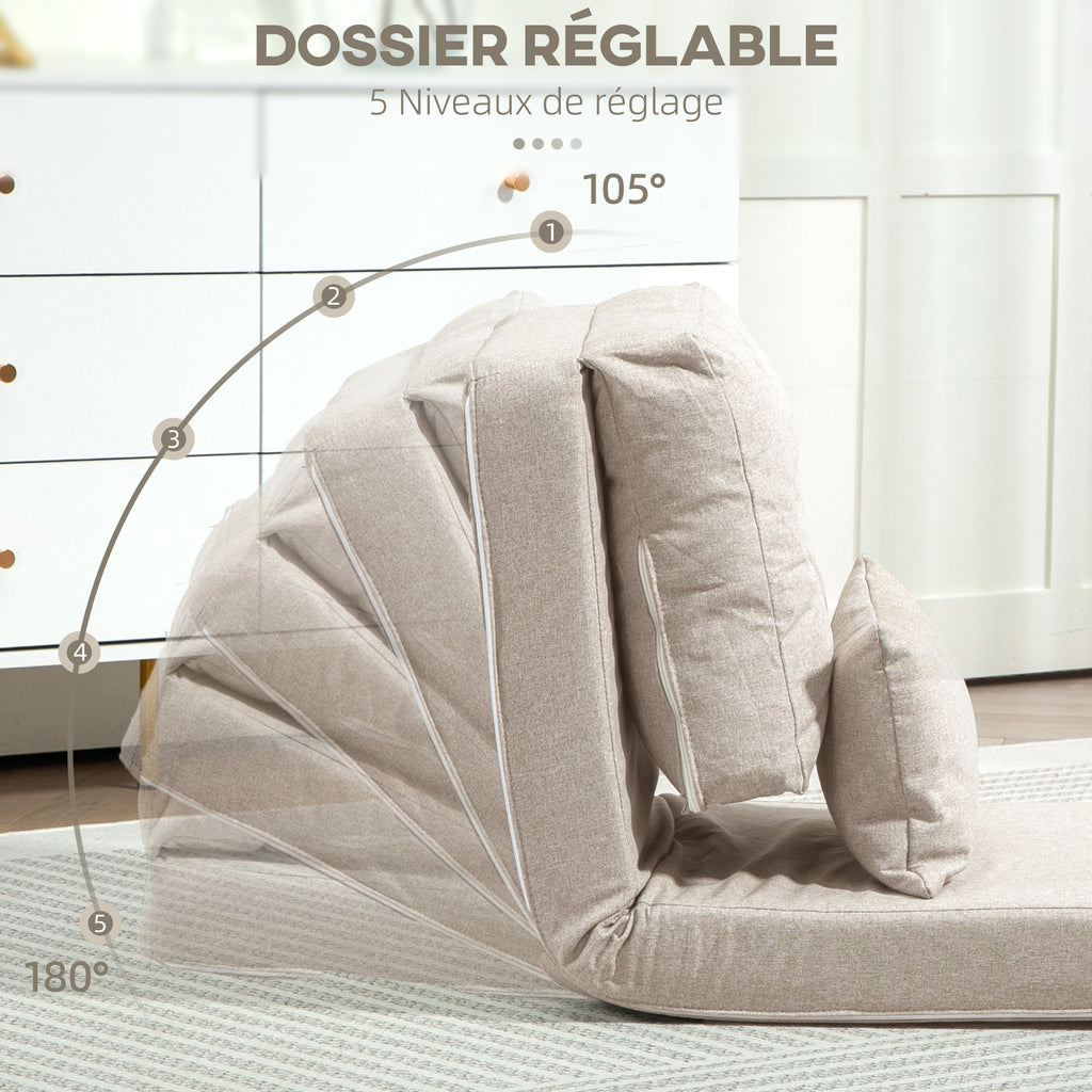 Chauffeuse canapé-lit convertible fauteuil 1 place avec 1 coussin avec dossier réglable, beige-3