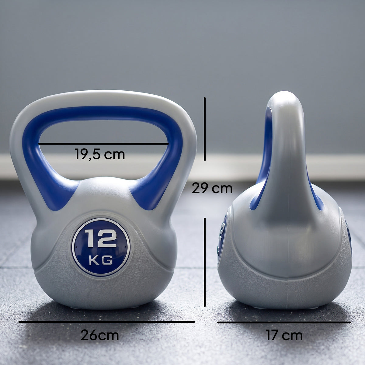 Kettlebell 12 kg, haltère avec poignée ergonomique, haltère à boule, musculation, entraînement, 26 x 17 x 29 cm, bleu-2