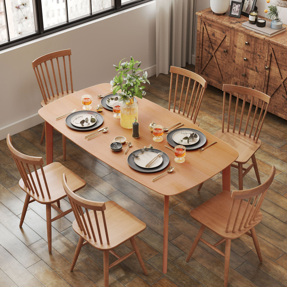 Table à manger rectangulaire pour 6 personnes table de cuisine 150 cm en bois massif 150 x 80 x 76 cm bois naturel-1