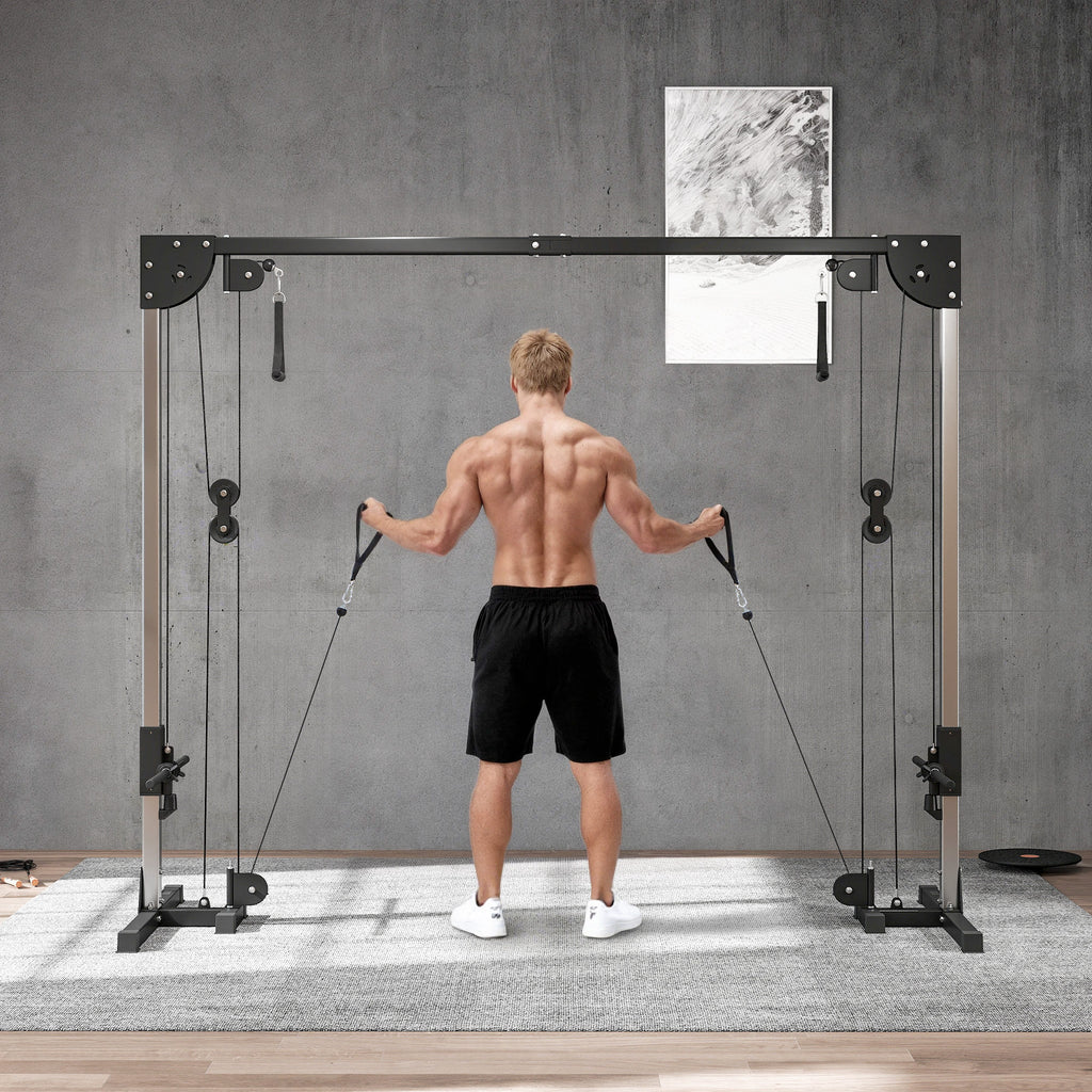 Appareil de musculation double poulie vis à vis crossover, charge libre 2 x 50kg dim. 245L x 85l x 207H cm-9
