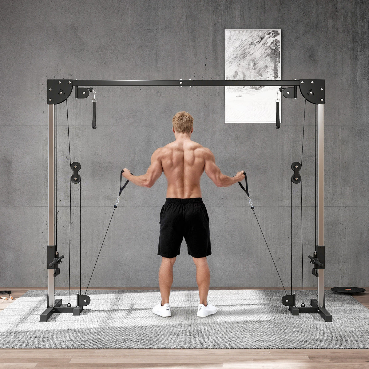 Appareil de musculation double poulie vis à vis crossover, charge libre 2 x 50kg dim. 245L x 85l x 207H cm-9
