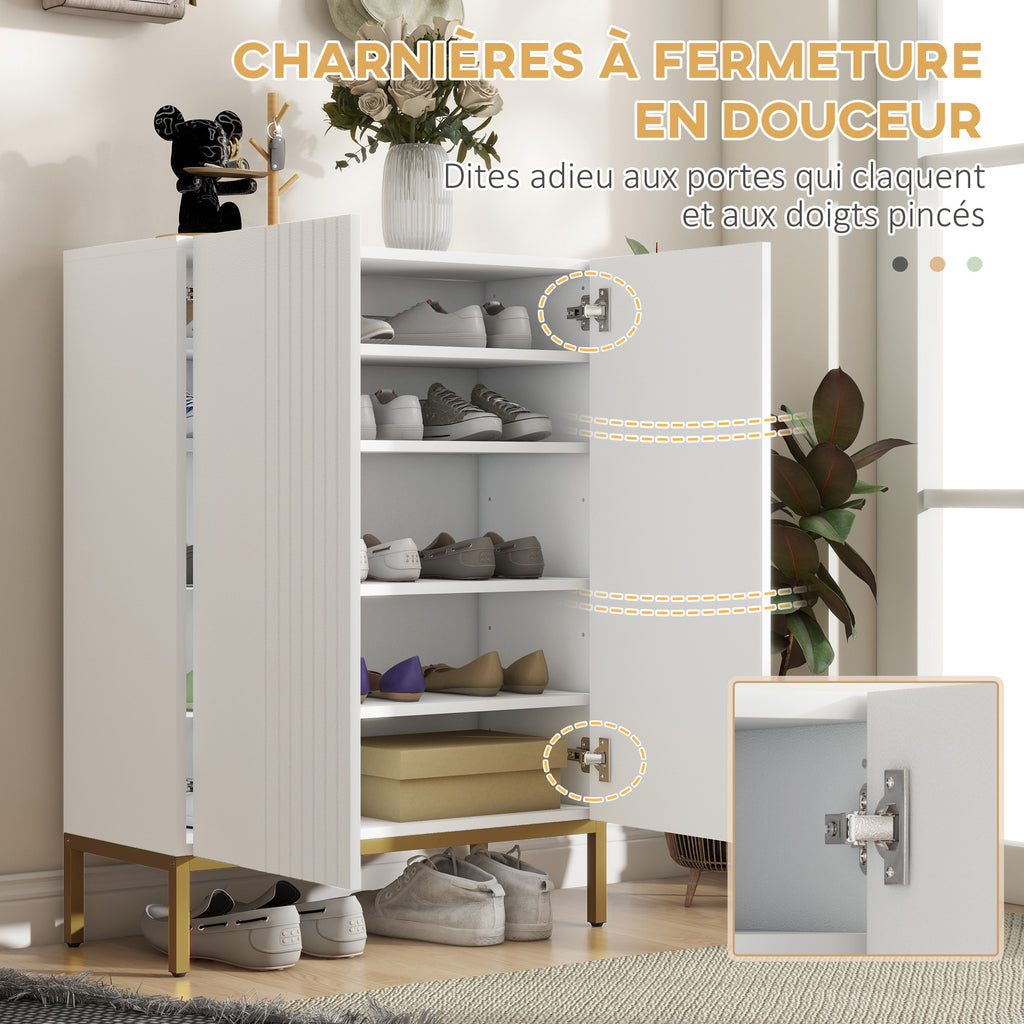 Meuble à chaussures 20 paires, armoire à chaussures moderne avec portes à fermeture douce, étagères réglables, blanc-4