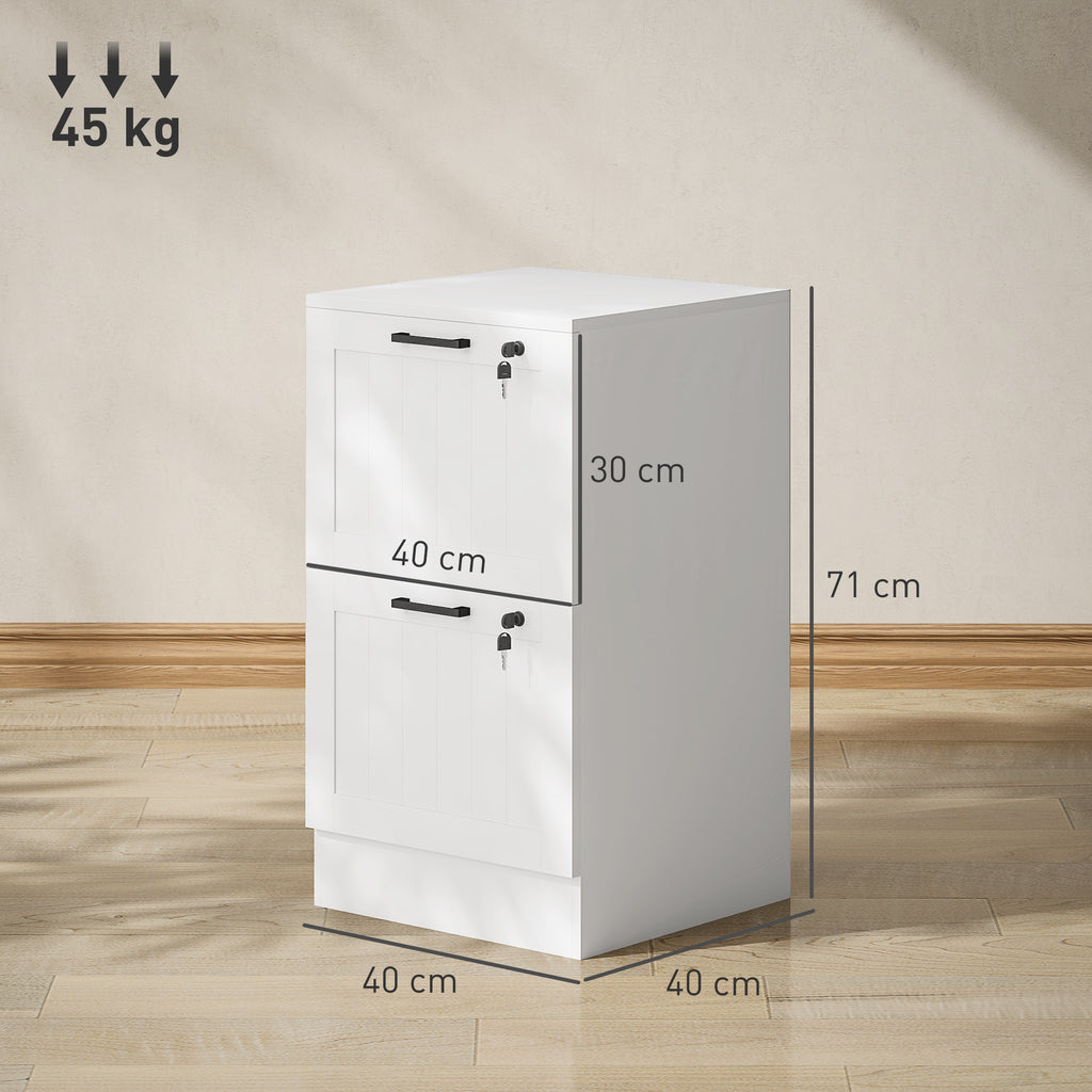 Caisson bureau, meuble rangement bois 2 tiroirs et serrure, barres de suspension réglables, 40 x 40 x 71 cm, blanc-2