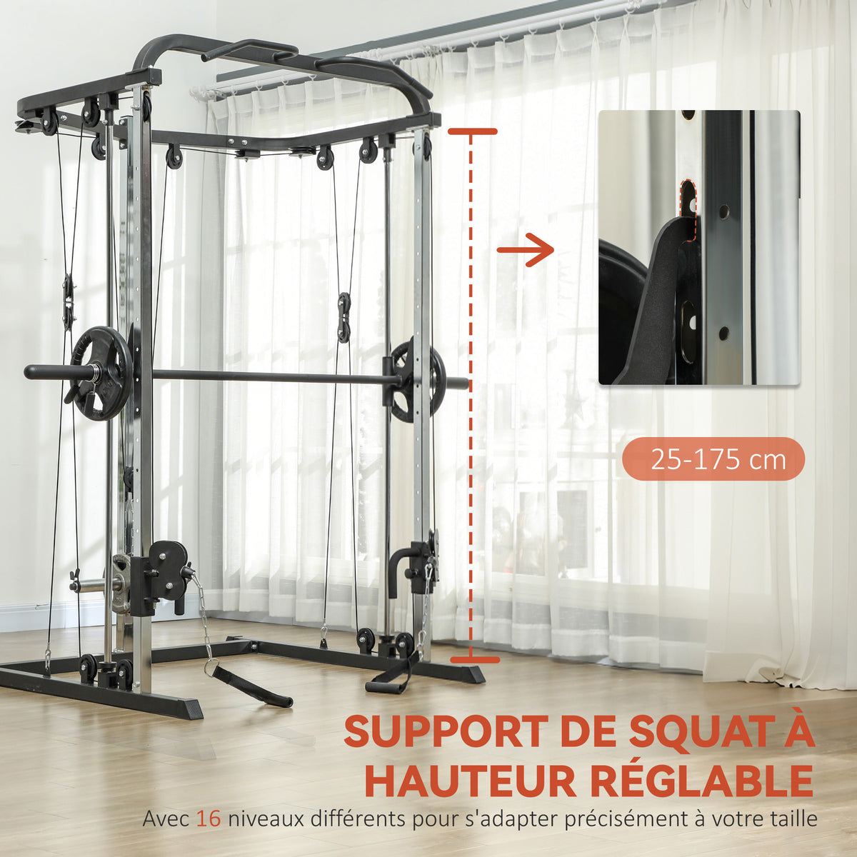 Station de musculation station de traction à câble support à squat barre câble cross-over 210 x 132 x 225 cm noir-5