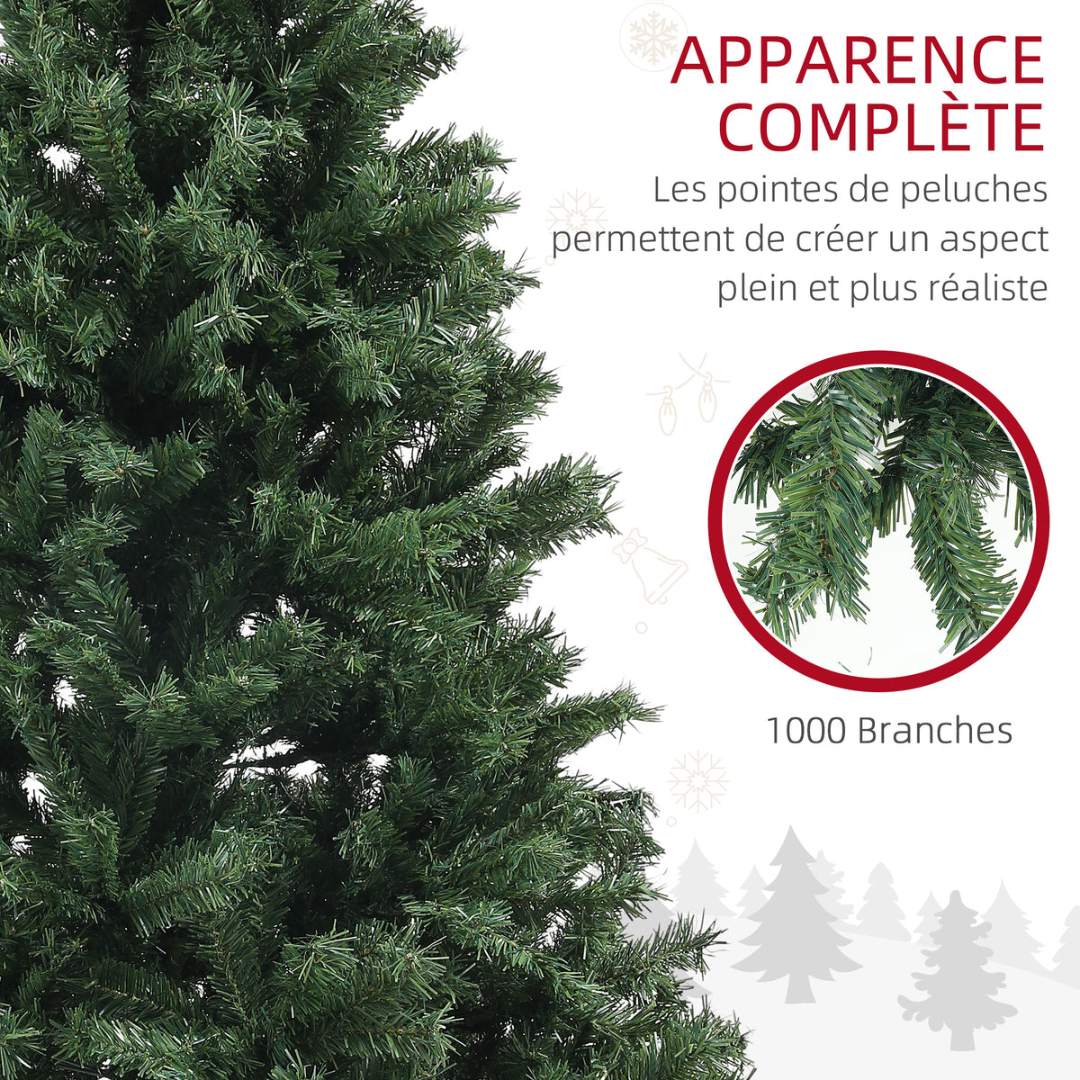 Sapin de Noël Artificiel Arbre de Noël 180 cm avec 1 000 branches, ouverture automatique, base en acier, vert-4