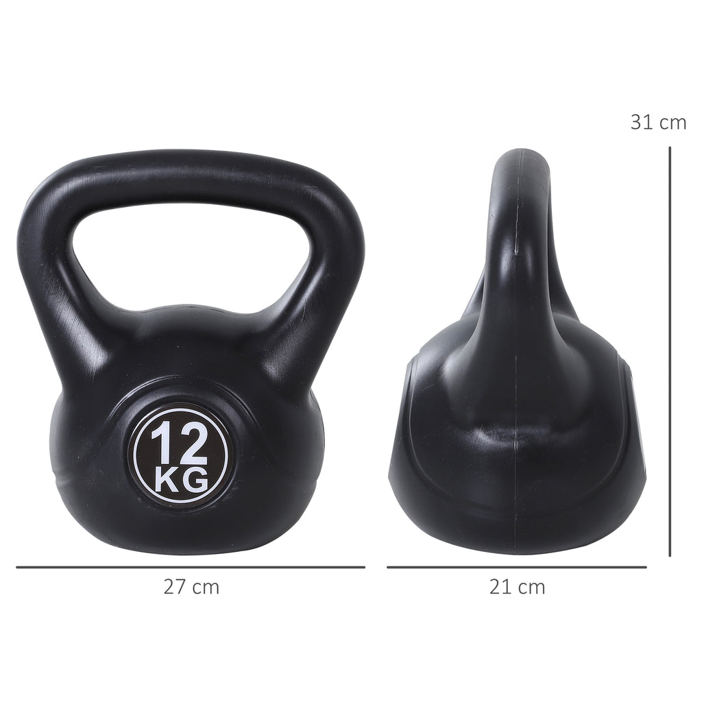 Kettlebell 12 kg, haltère avec poignée ergonomique, haltère à boule, musculation, entraînement, 27 x 21 x 31 cm noir-2