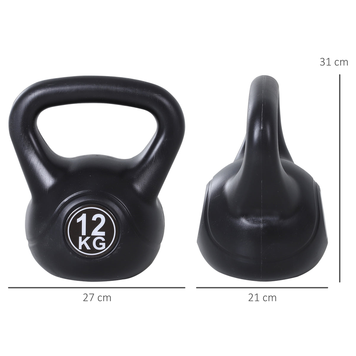 Kettlebell 12 kg, haltère avec poignée ergonomique, haltère à boule, musculation, entraînement, 27 x 21 x 31 cm noir-2