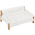 Canapé pour Chien Chat Lit Surélevé en Bois, Coussin Amovible en Peluche, Pieds Antidérapants, 70 x 47 x 30 cm, Blanc-0