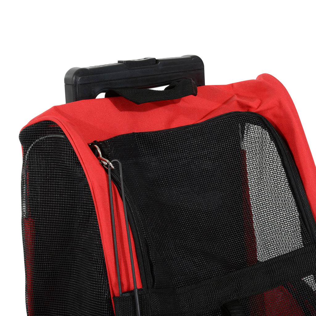 Sac de transport à roulettes pour chien 2 en 1 trolley chariot sac à dos pour chien chat avec poignée téléscopique, sacs de rangement, aérations, attache de sécurité, 42 x 25 x 55 cm, rouge-8
