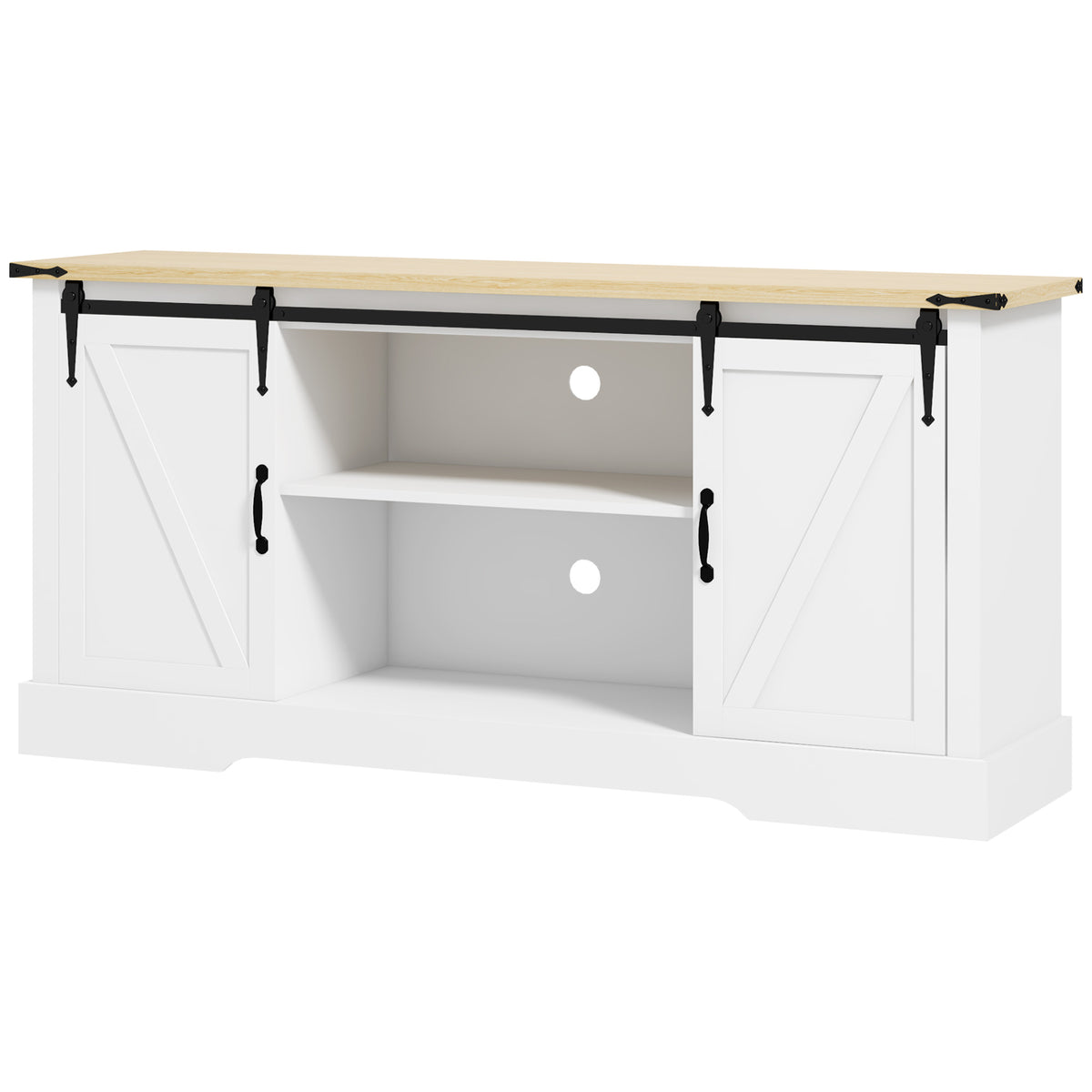 Buffet meuble de rangement avec 2 portes coulissantes étagères réglables 150l x 40P x 72H cm en bois blanc chêne-0