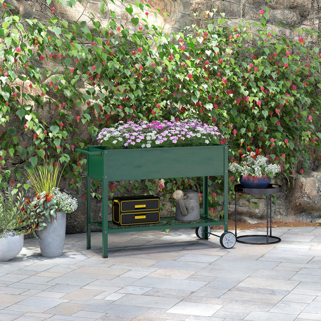 Jardinière sur Pieds Potager dim. 109L x 44l x 80H cm étagère 2 Roues + Insert d'irrigation métal Vert-1
