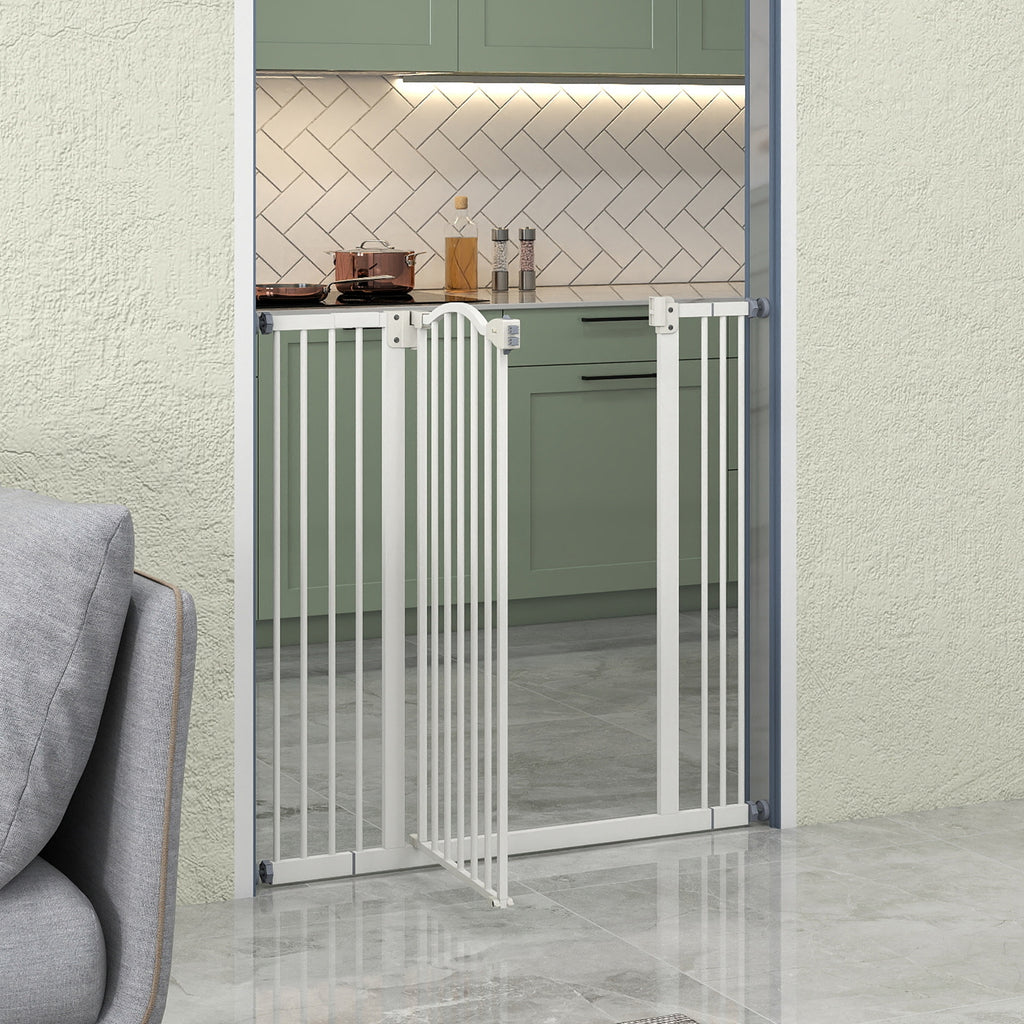 Barrière de sécurité pour chien extensible 74-100 cm fermeture automatique fixation par pression sans percer blanc-9