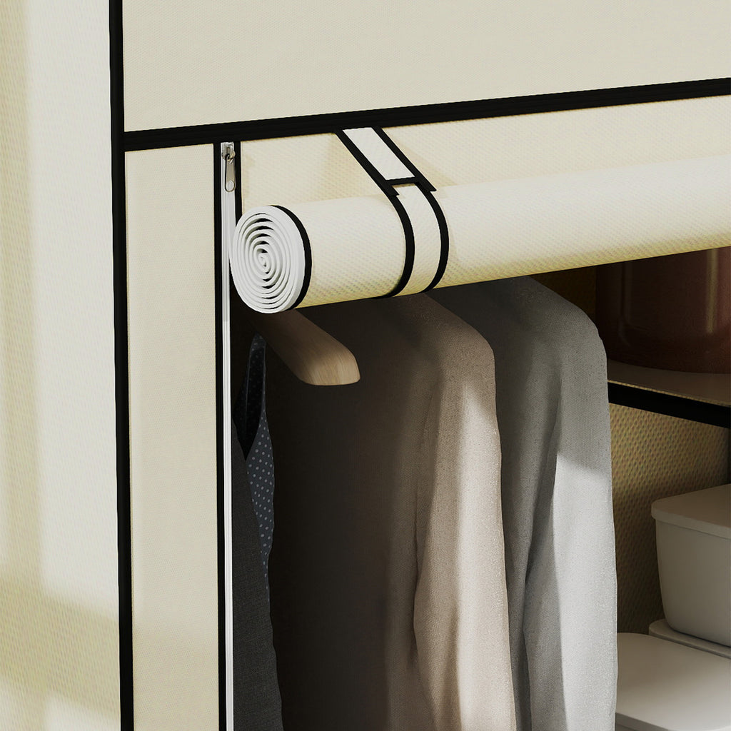Armoire penderie en tissu meuble de rangement tringle à vêtements et étagères ouvertes 103x43x162,5cm crème-7
