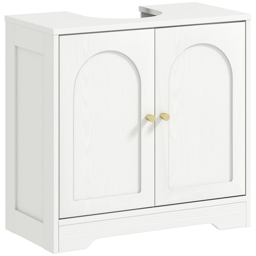 Meuble sous lavabo salle de bain avec placard à portes et étagère réglable, pour bassin avec ou sans pédestal, blanc-0