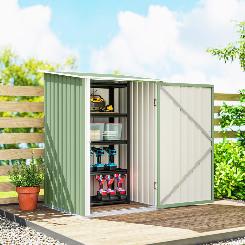 Abri de Jardin en Métal 1m², Tôle Ondulée, Toit Incliné, Porte Verrouillable, 100x103x160cm, Vert Clair-6