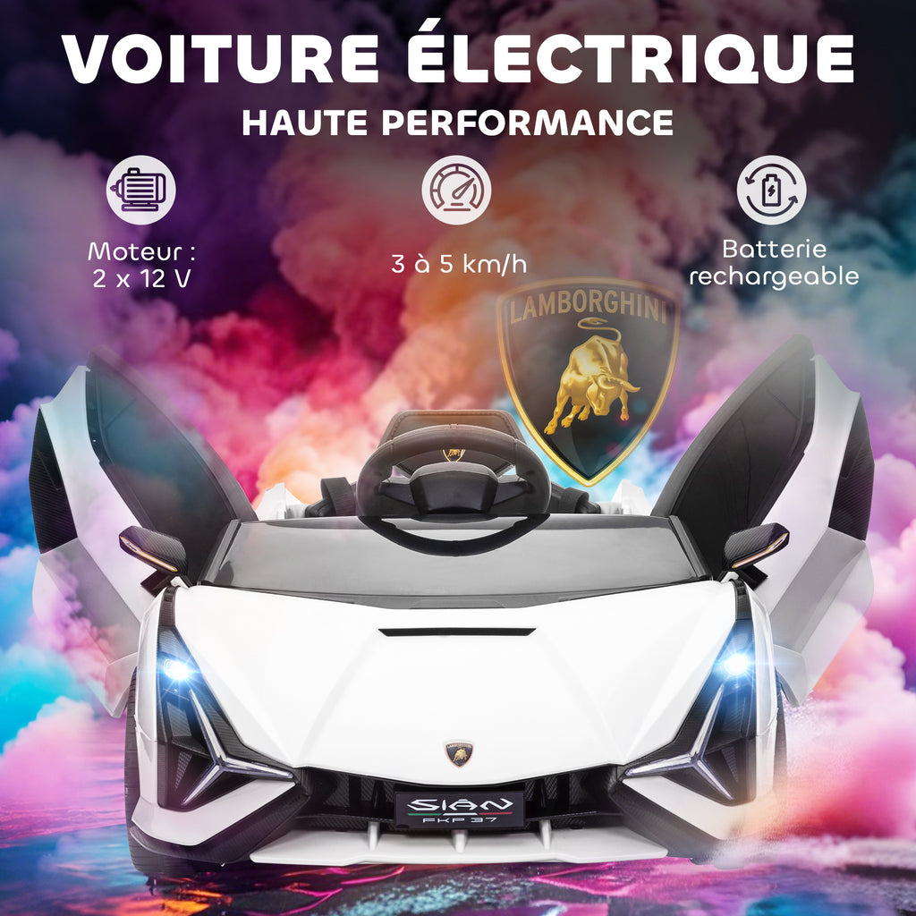 Voiture électrique Enfants de Sport Véhicule électrique Lamborghini Sian 12 V - V. Max. 5 Km/h avec Télécommande 2,4G Effets sonores + Lumineux Blanc-3