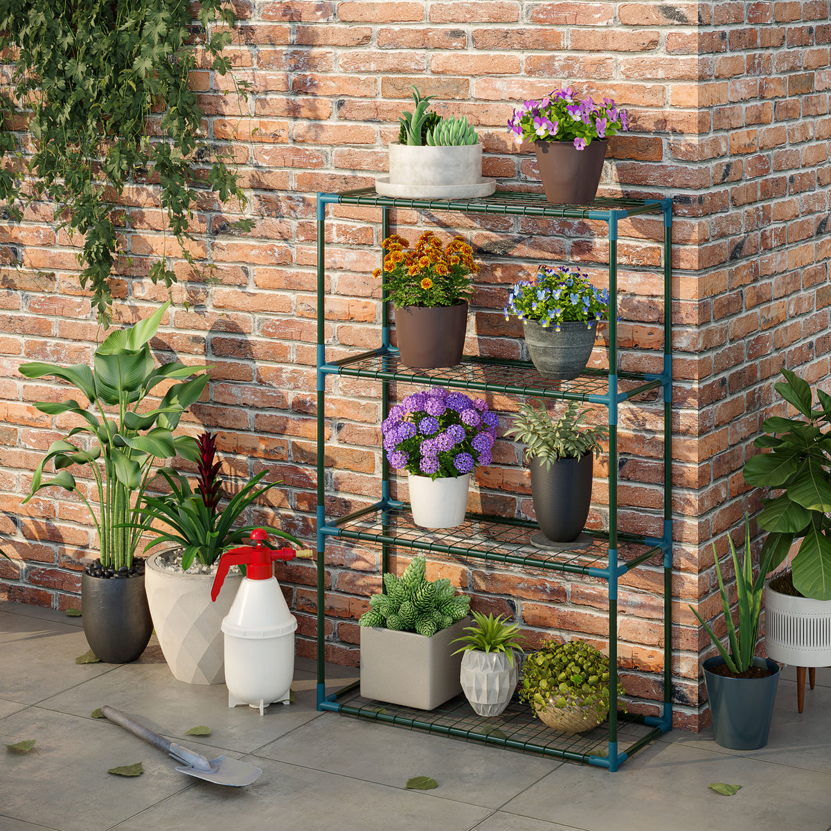 Lot de 2 Étagères à Fleurs en acier 4 Niveaux Intérieur et Extérieur, support de plantes 70 x 27 x 110 cm, vert-6
