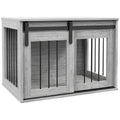 Cage caisse pour chien animaux intérieur porte coulissante, métal effet bois, dim. 57H x 80L x 54l cm-0