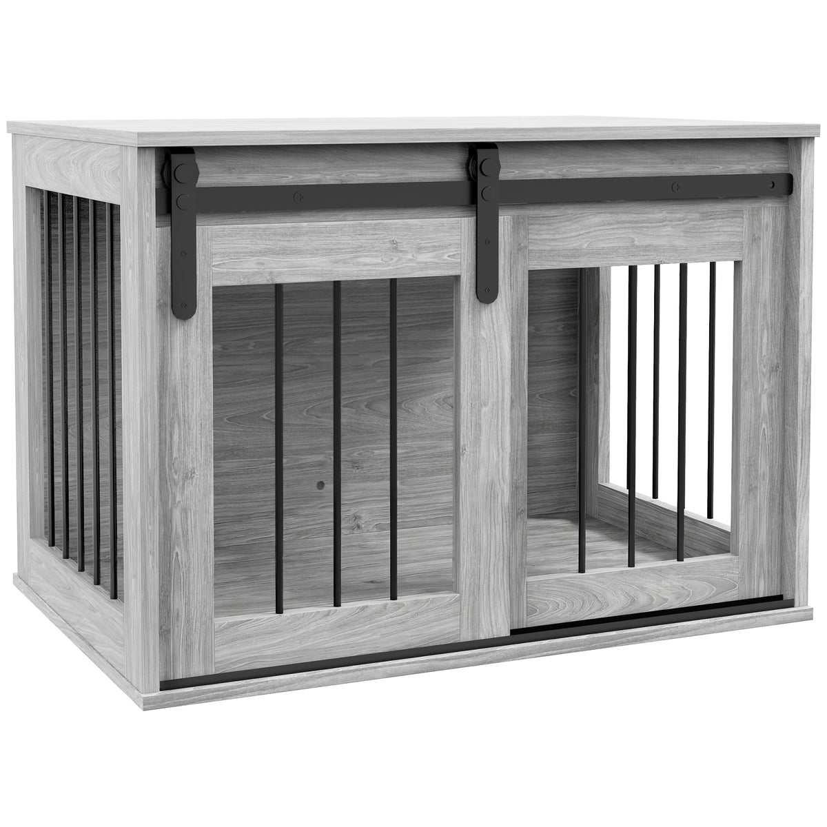 Cage caisse pour chien animaux intérieur porte coulissante, métal effet bois, dim. 57H x 80L x 54l cm-0