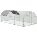 Grand enclos poulailler 15,96 ㎡ parc grillagé toit anti-UV porte verouillable 2,8 x 5,7 x 1,97 m argenté-0