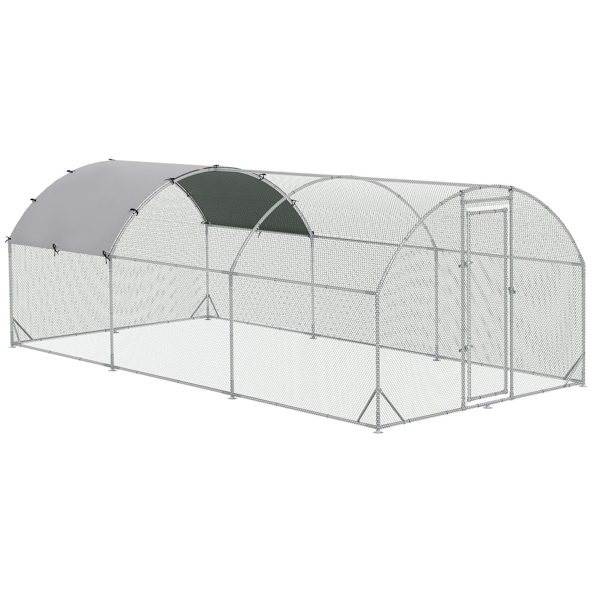 Grand enclos poulailler 15,96 ㎡ parc grillagé toit anti-UV porte verouillable 2,8 x 5,7 x 1,97 m argenté-0