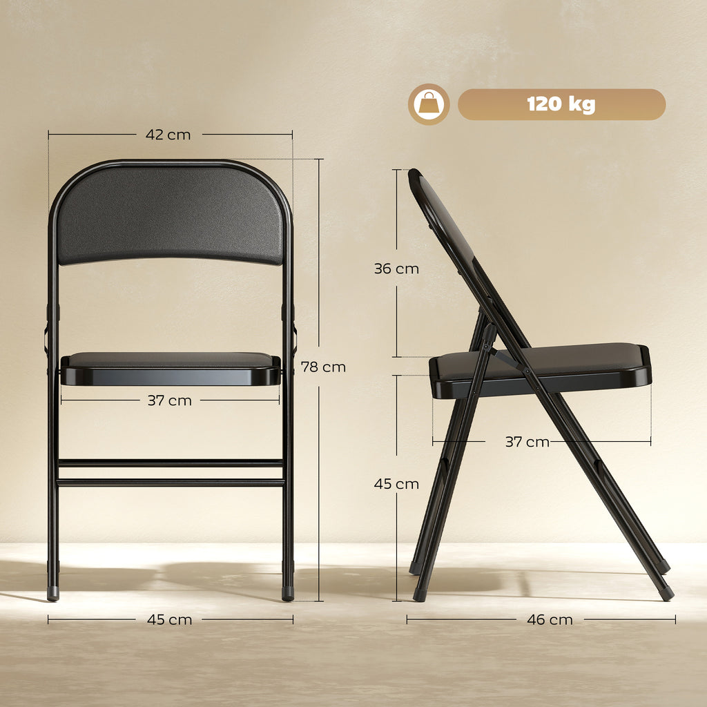 Lot de 6 chaises pliantes chaises de salle à manger portables cadre en acier 45 x 46 x 78 cm noir-2