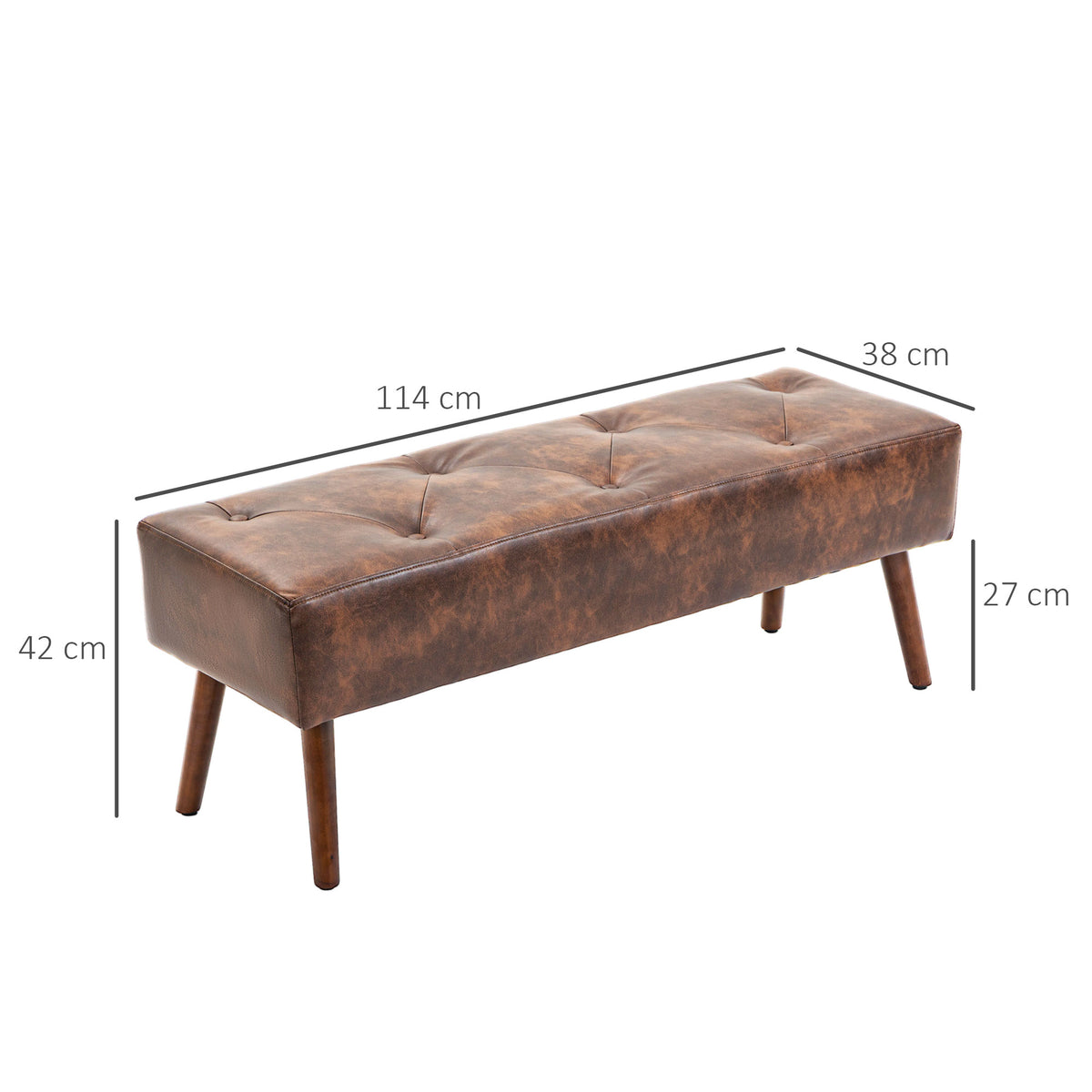 Banc bout de lit banquette capitonnée style vintage 114 x 38 x 42 cm piètement bois revêtement marron effet vieilli-2