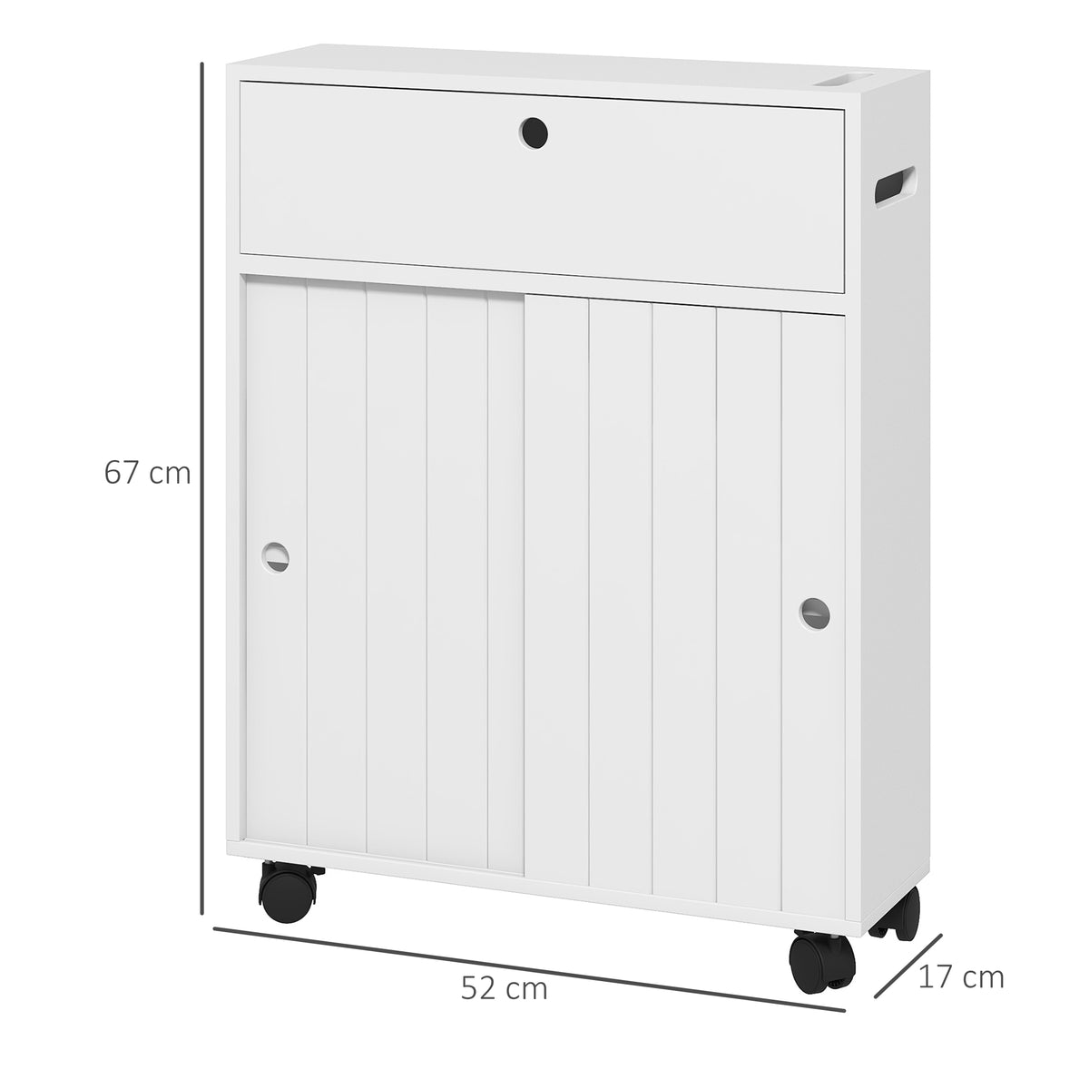 Meuble de rangement toilette salle de bain avec rangement papier toilette sur roulettes - 52 x 17 x 67 cm blanc-2