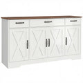 Buffet, meuble de rangement cuisine style ferme avec 4 portes de grange, 3 tiroirs, étagères ajustables, blanc-0